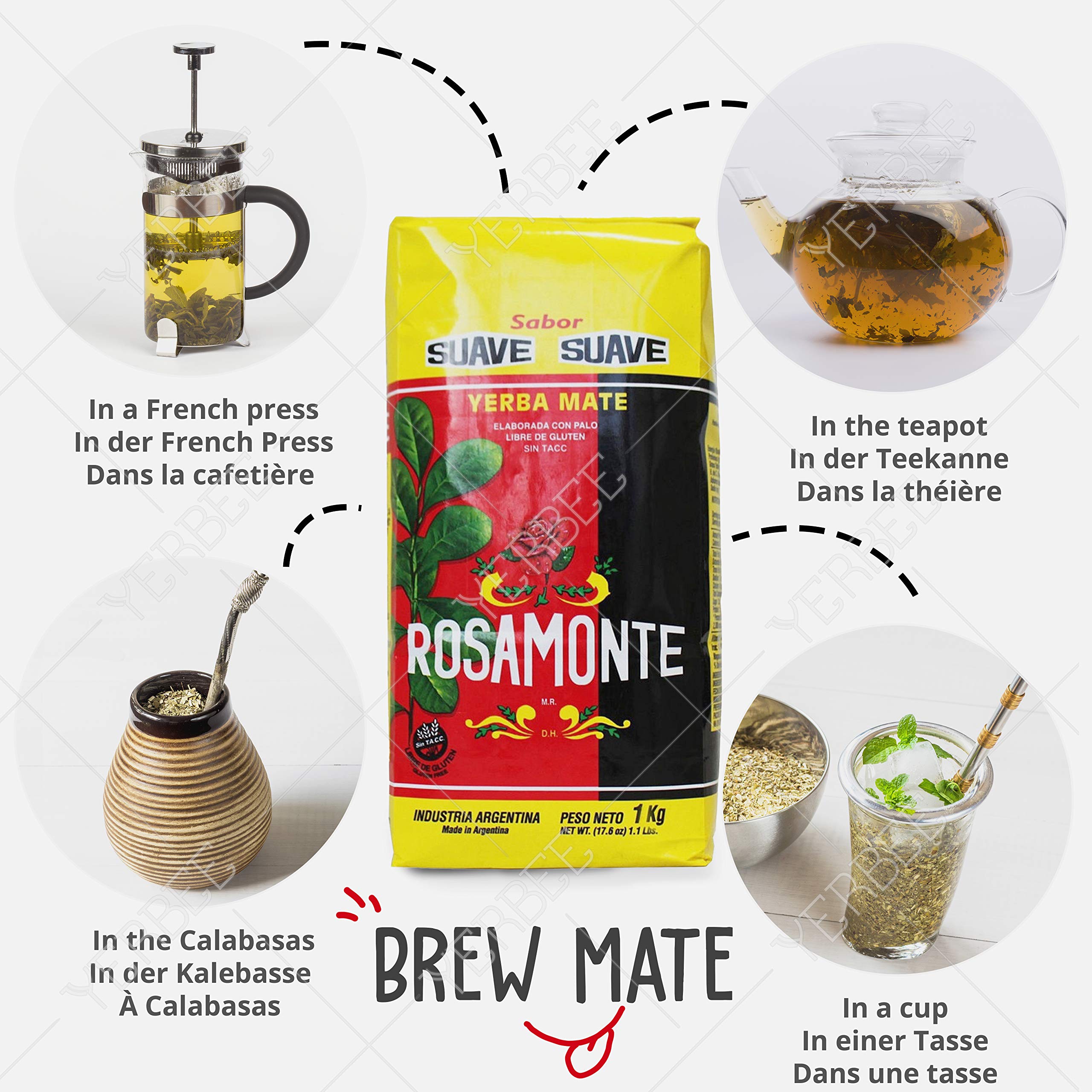 Rosamonte Yerba Mate Tè Suave 3kg | Set Mate Argentino | Bevanda disintossicante ed energetica