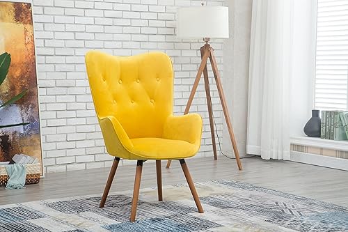 Miniatura 1 de Roundhill Furniture - Silla decorativa doarnin contemporánea de terciopelo sedoso con respaldo de botones, Tela, Amarillo