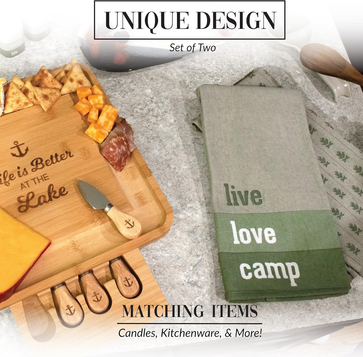 Pavilion Gift Company - Live Love Camp - Tea Towel Set of 2 Woodsy Outdoorsy Adventure Cabin Camping Camper Camp RV Tent