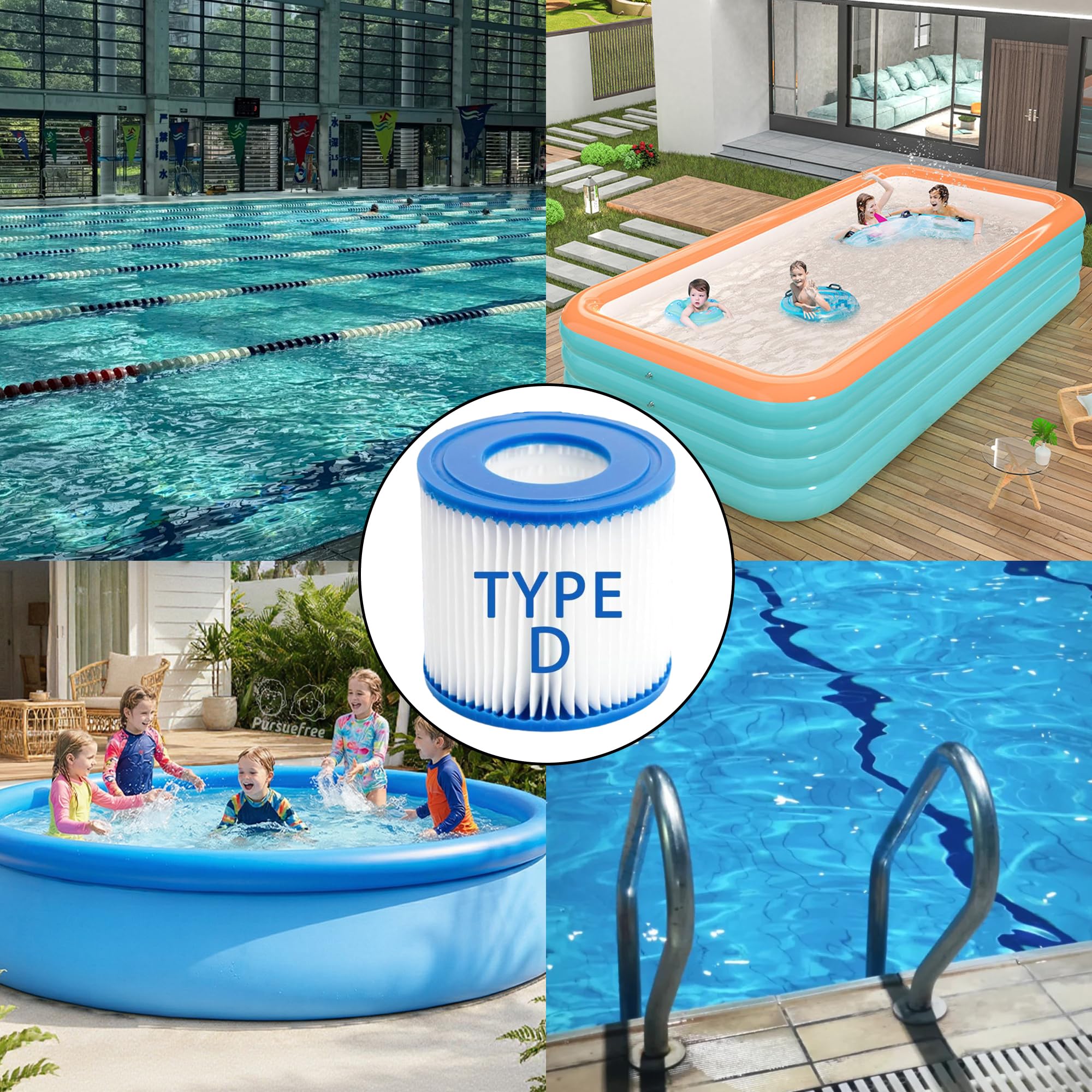 Confezione da 4 cartucce filtro per piscina tipo D, cartuccia filtro di ricambio per pompa filtro per piscina da 300 galloni Easy Set fuori terra
