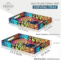 Vista 4 de Crocon Juego de 2 bandejas rectangulares decorativas con estampado esmaltado de Buda, color negro