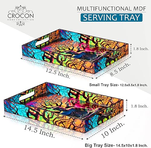 Miniatura 4 de Crocon Juego de 2 bandejas rectangulares decorativas con estampado esmaltado de Buda, color negro