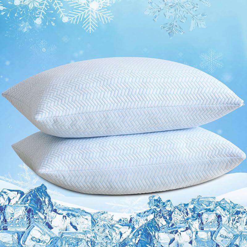 Cooling Shredded Memory Foam Pillows Queen Size Set of 2, 20"X30" | Adjustable Loft, Cool Pillow for Hot Sleepers, Supportive Firm Pillow for Side Back Stomach Sleepers, Removable Cover