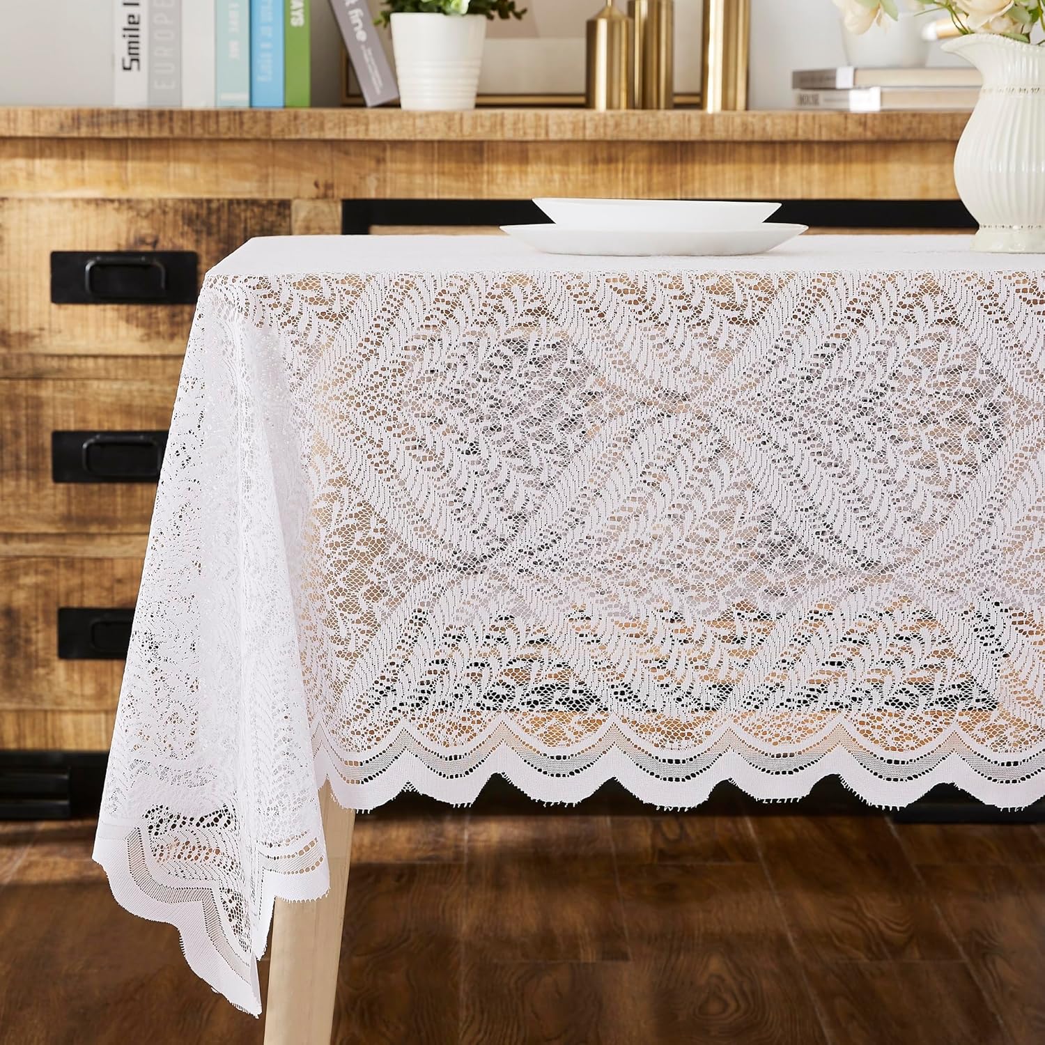 Warm Home Designs White Lace Tablecloth. Extra Long
