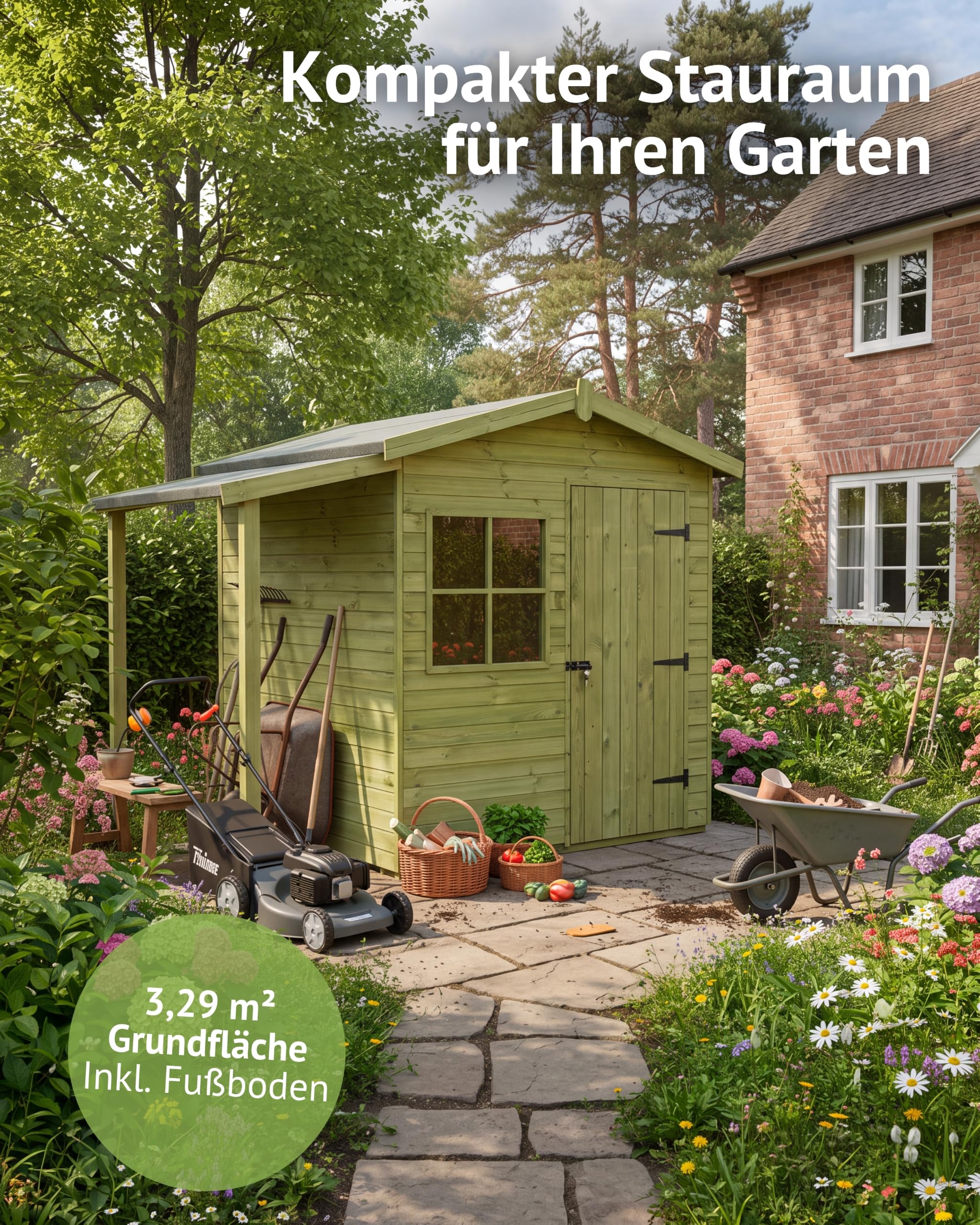 Steiner Shopping Gerätehaus Aucuba 01 | 16 mm Elementgartenhaus aus kesseldruckimprägnierter Kiefer I Außenmaß 212 x 210 cm I Inkl. Fußboden & Dachpappe