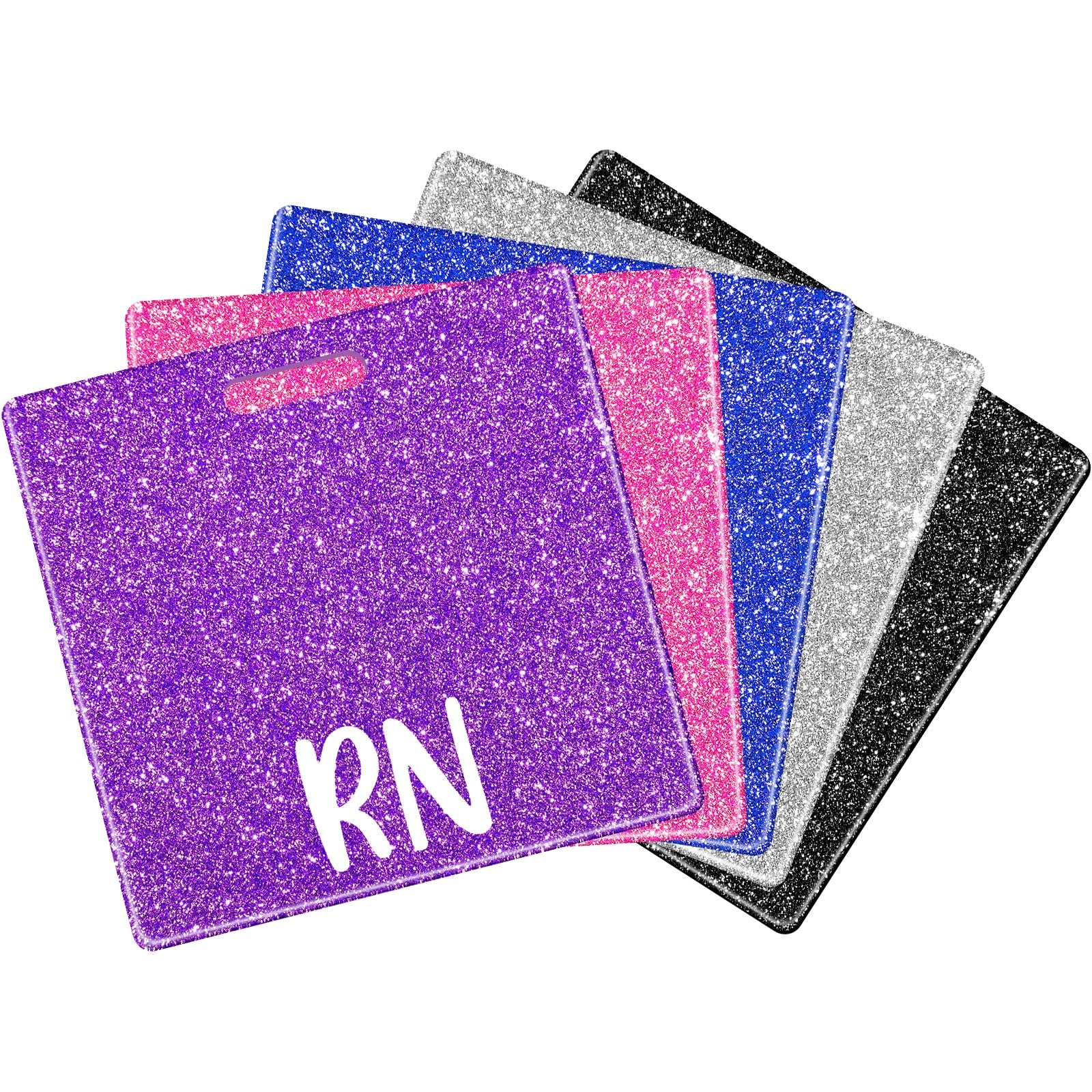 Lyrow 5 Pcs Badge Holder in 5 Glitter Colors Retractable ID Name Identification Badge Nurse Nursing Accessories Reel Holder Gifts for Nurse Doctor