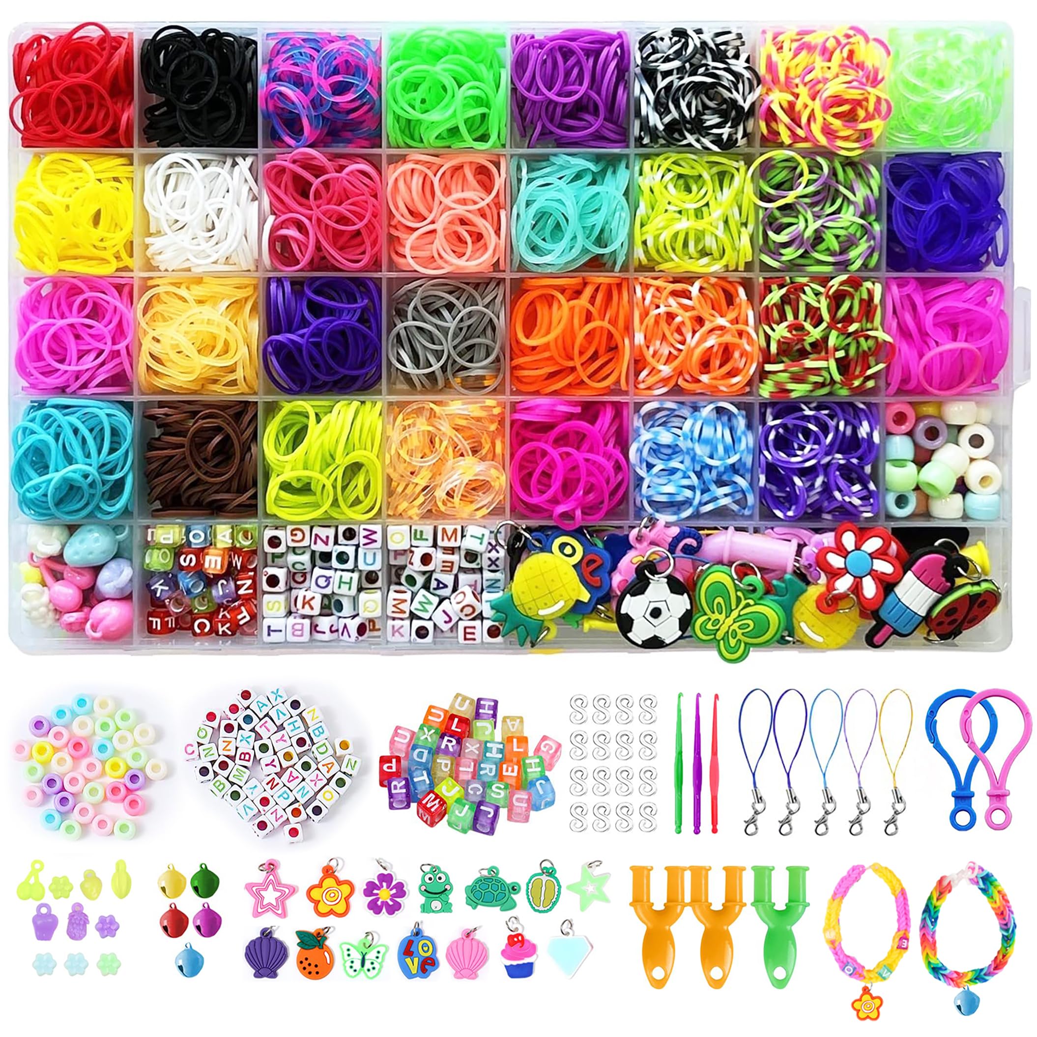 Toced2900Pcs Loom Bands Kit, 40-Frames Assorted Loom Band with Clips Charms Beads, DIY Friendship Jewellery Bracelet Making Kits and Storage Box, Perfect for Craft, Art Knitted Bracelet Party