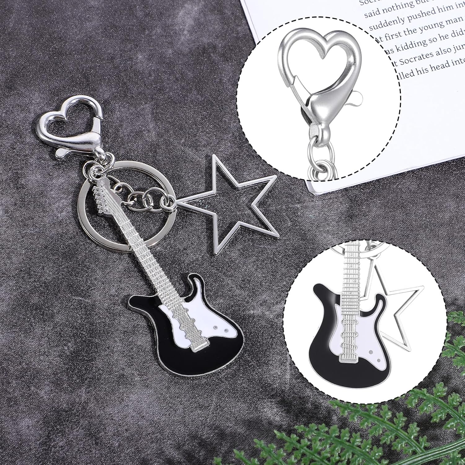 2 PCS Guitar Keychain - Punk Star Guitar Charm Key Chain - Y2K Music Keychain Bag Charm Unique Gifts for Music Lovers Women Men