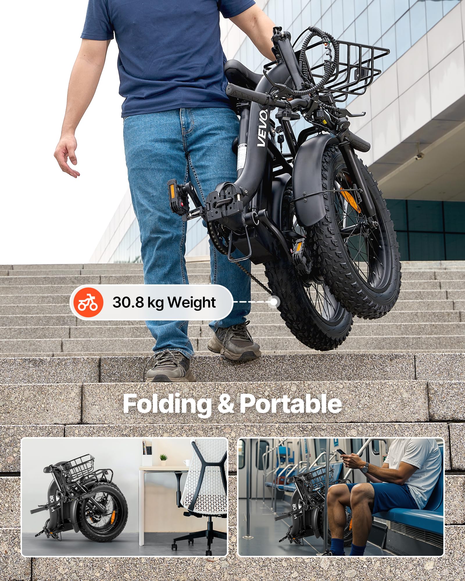 VEVOR Vélo Électrique Pliable Adulte, VAE 250 W, Batterie Amovible 25 Ah, Moteur sans Balais 36 V 25 km/h, Autonomie jusqu'à 70 km, Pneu Pneumatique, Boîte de Vitesses 7 Vitesses, Trajets Quotidiens