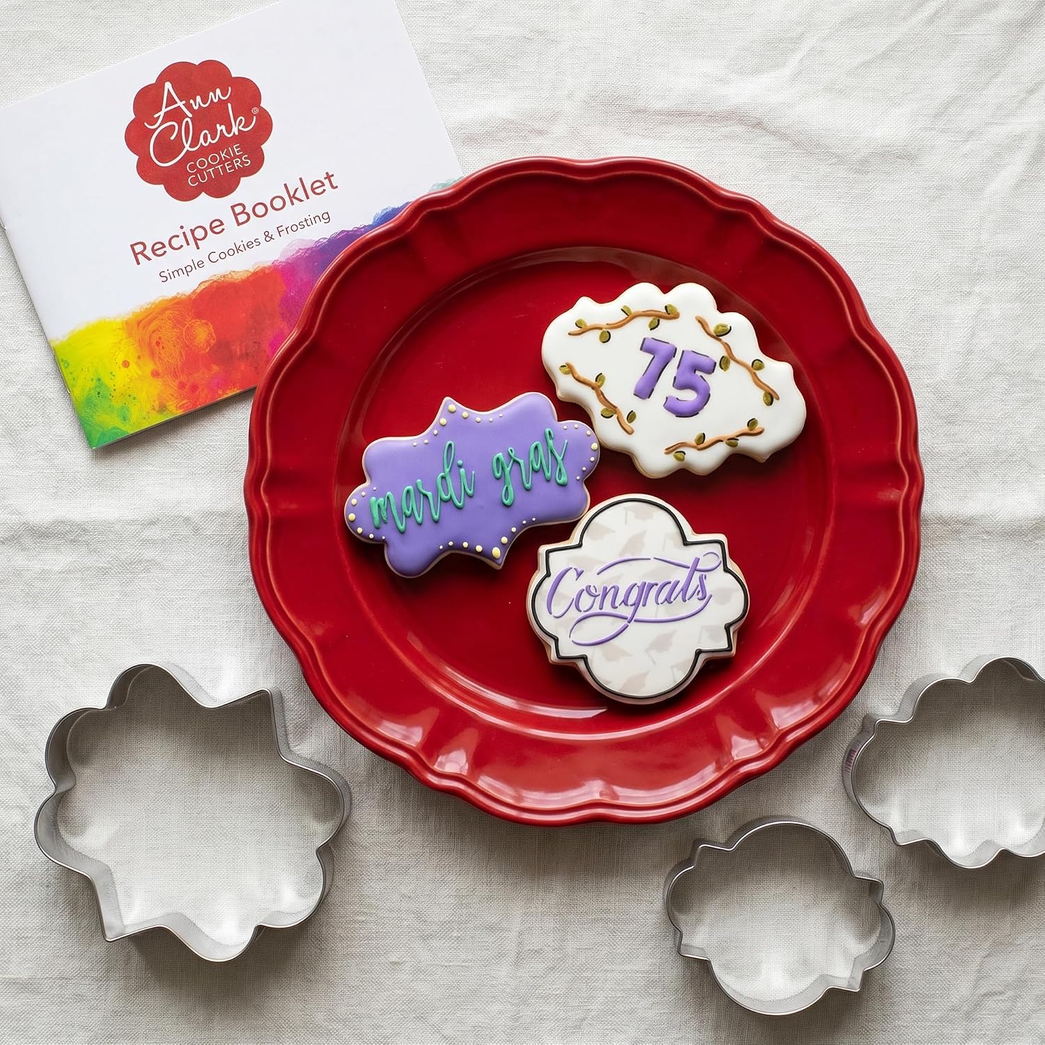 Ann Clark Plaque Cookie Cutters Set of 3, Made in USA | Includes Long Fancy, Oval, Photo, Perfect Size and Shapes, America's Largest Cookie Cutter Maker, Food-Safe American Steel