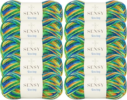 Vista 105 de 3 madejas de hilo Sensy Roving, 3.5 onzas, 132 yardas, calibre 5 voluminoso (Lily Pad)