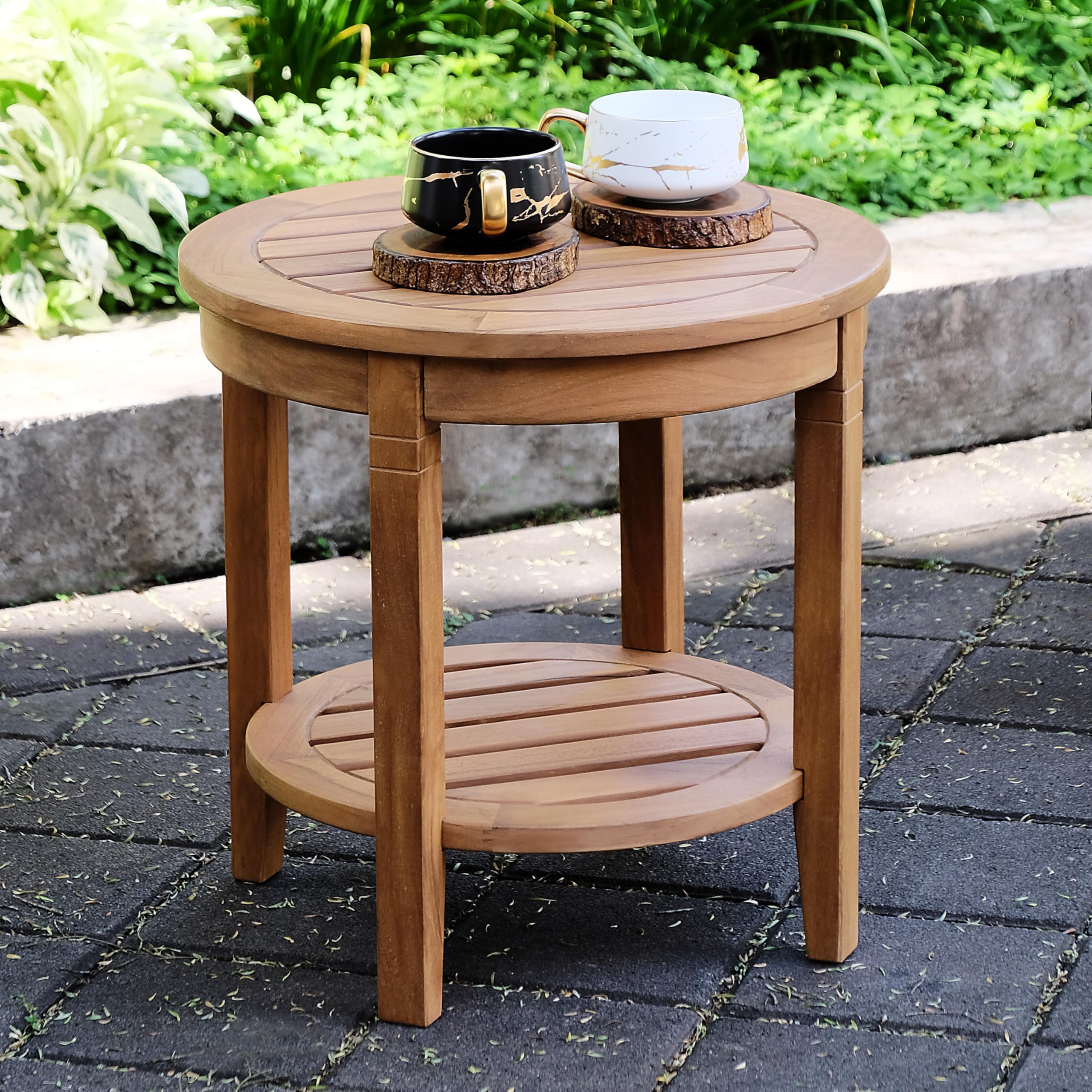 Cambridge Casual Arie Outdoor Round Side Table, Plantation Teak, 18 Inch/Natural Teak