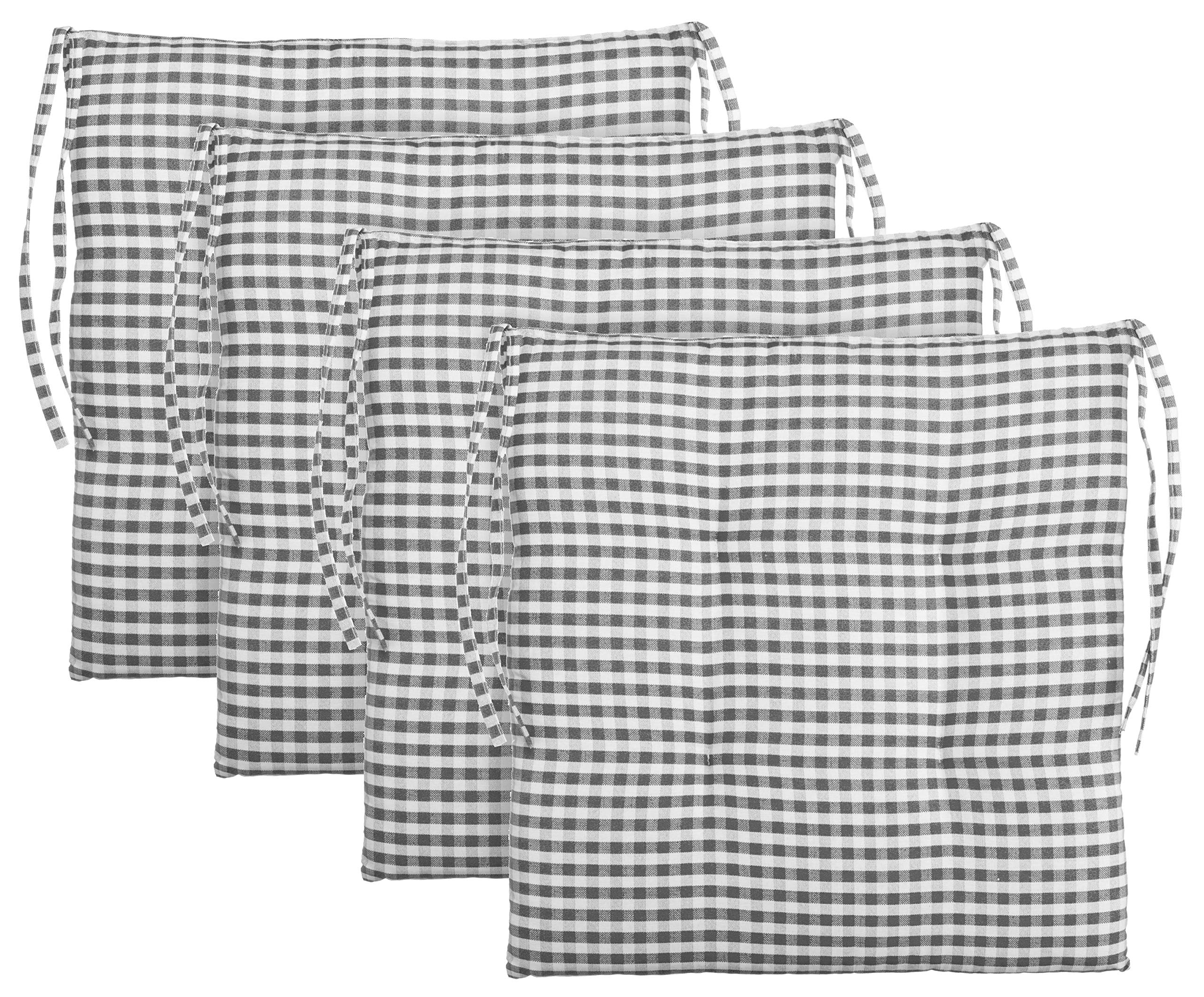 Brandsseller Cojín de asiento para silla, a cuadros, 40 x 40 cm, color antracita, gris claro, marrón, beige (paquete de 4, antracita)