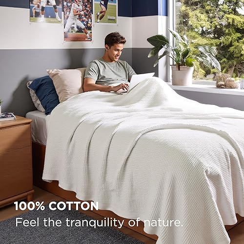 Miniatura 4 de Bedsure Gentlesoft - Manta de 100% algodón tamaño Twin XL para dormitorio universitario - Transpirable y suave, manta Twin de tejido waffle