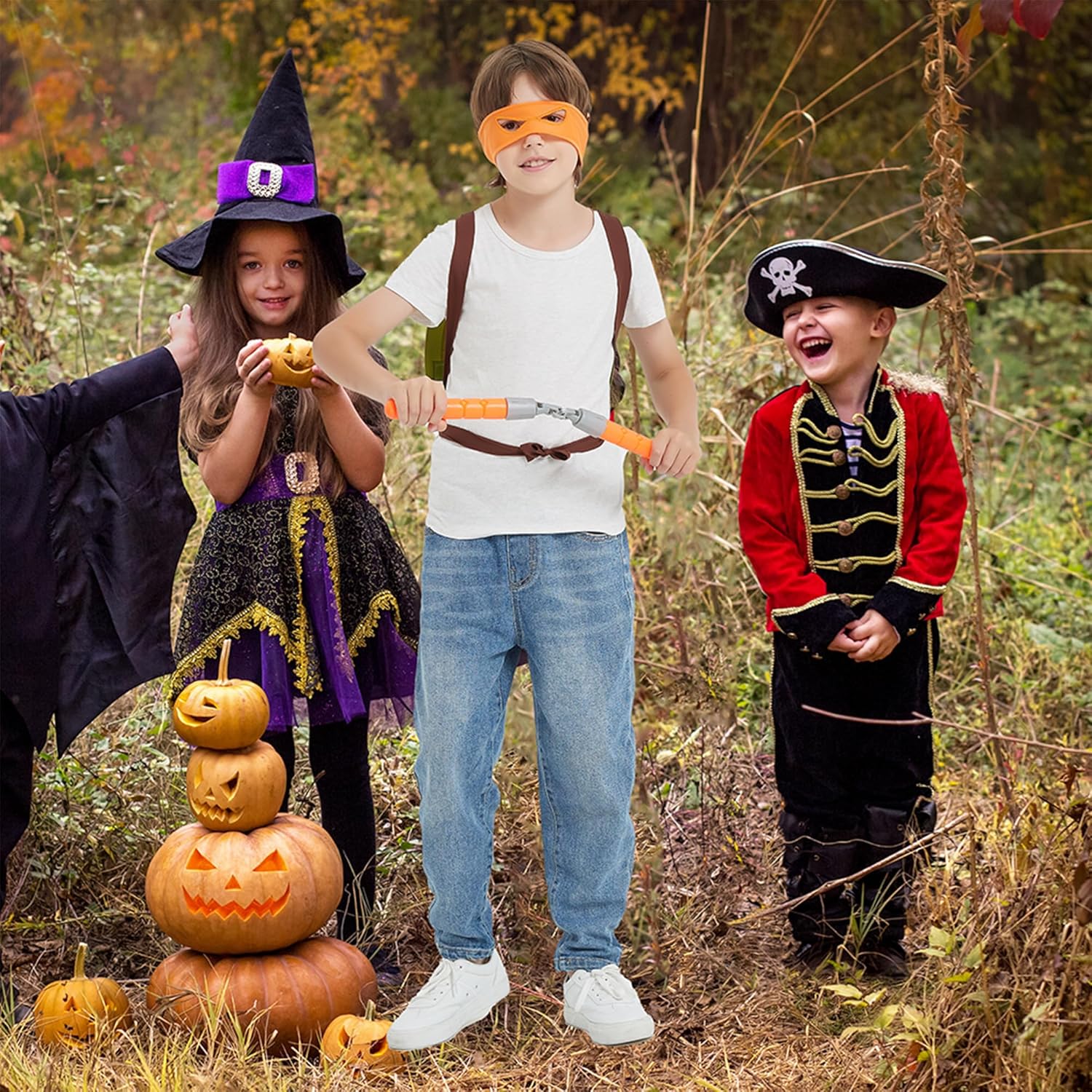 Superhero Ninja Cosplay Costume with Toy Weapons, Eye Masks and Shell for Kids Children - Image 4