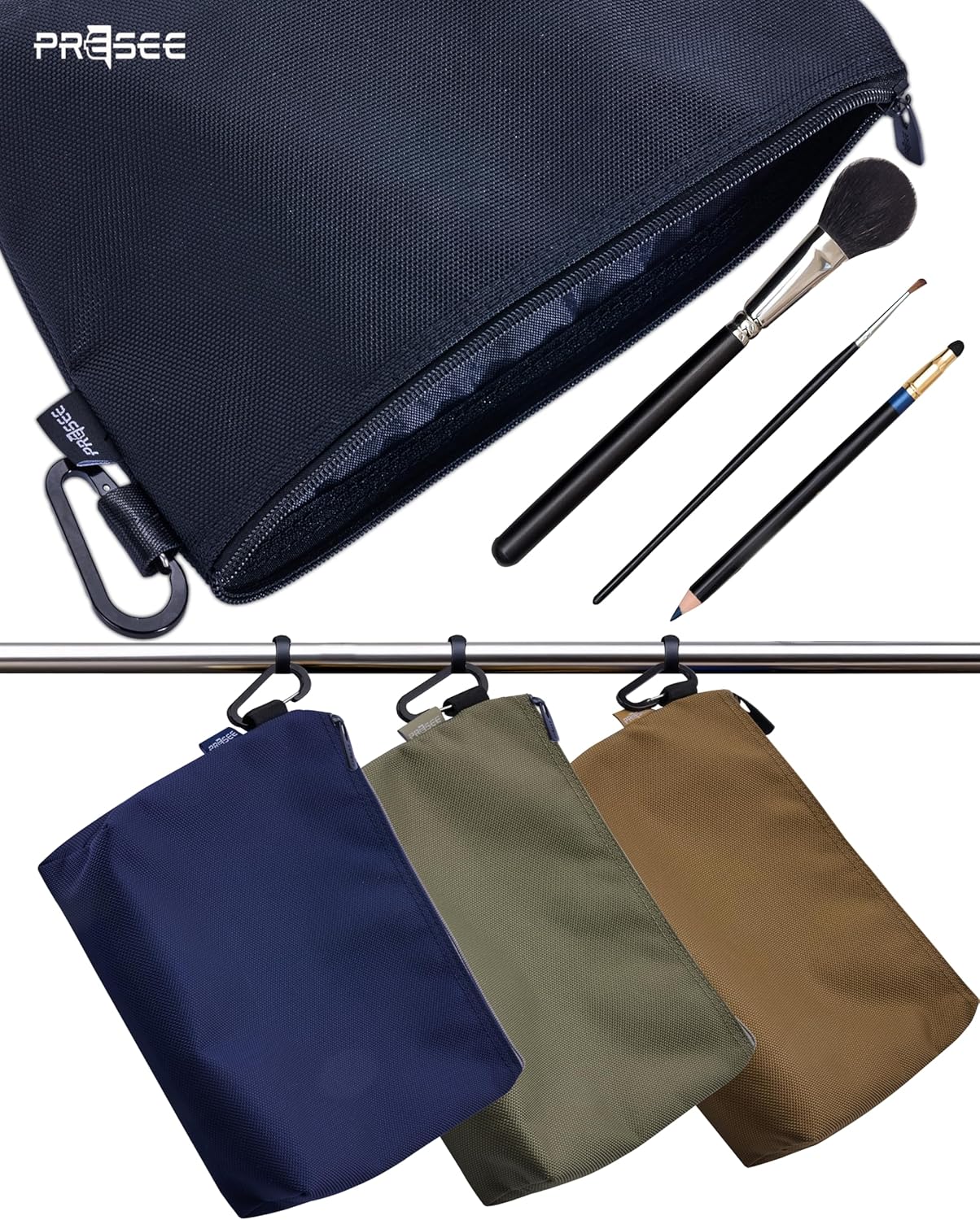 Tool Pouch Zipper Small Tool Bag Pouches Organizer Bag with Metal Carabiner, Nylon 1680D Heavy Duty for Wrenches, Screwdrivers, Pliers, Stationery & Office Supplies Pack of 2, Black, 11 Inch