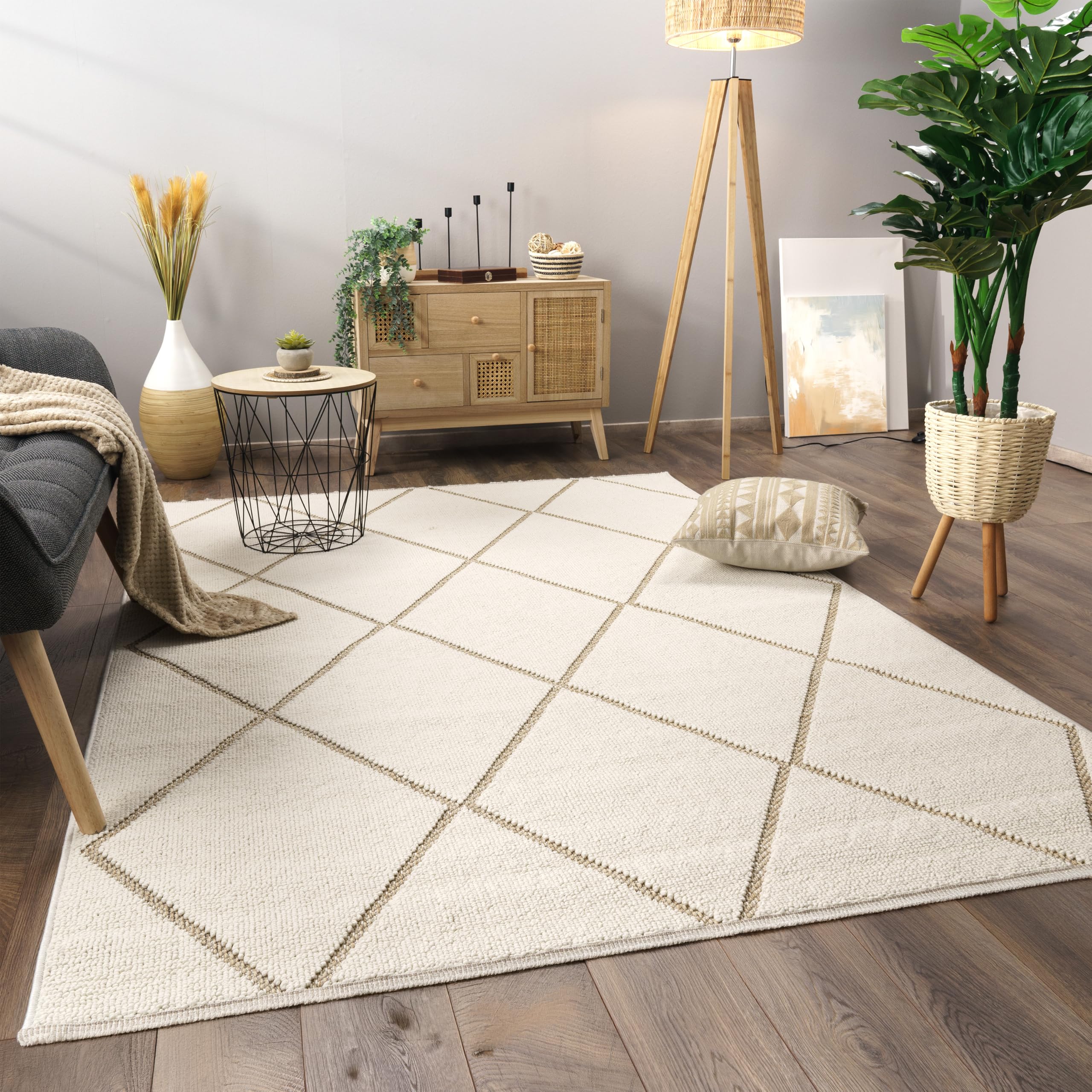 Tapis de salon boho 160x220 cm beige Paco Home tapis chambre adulte poils ras