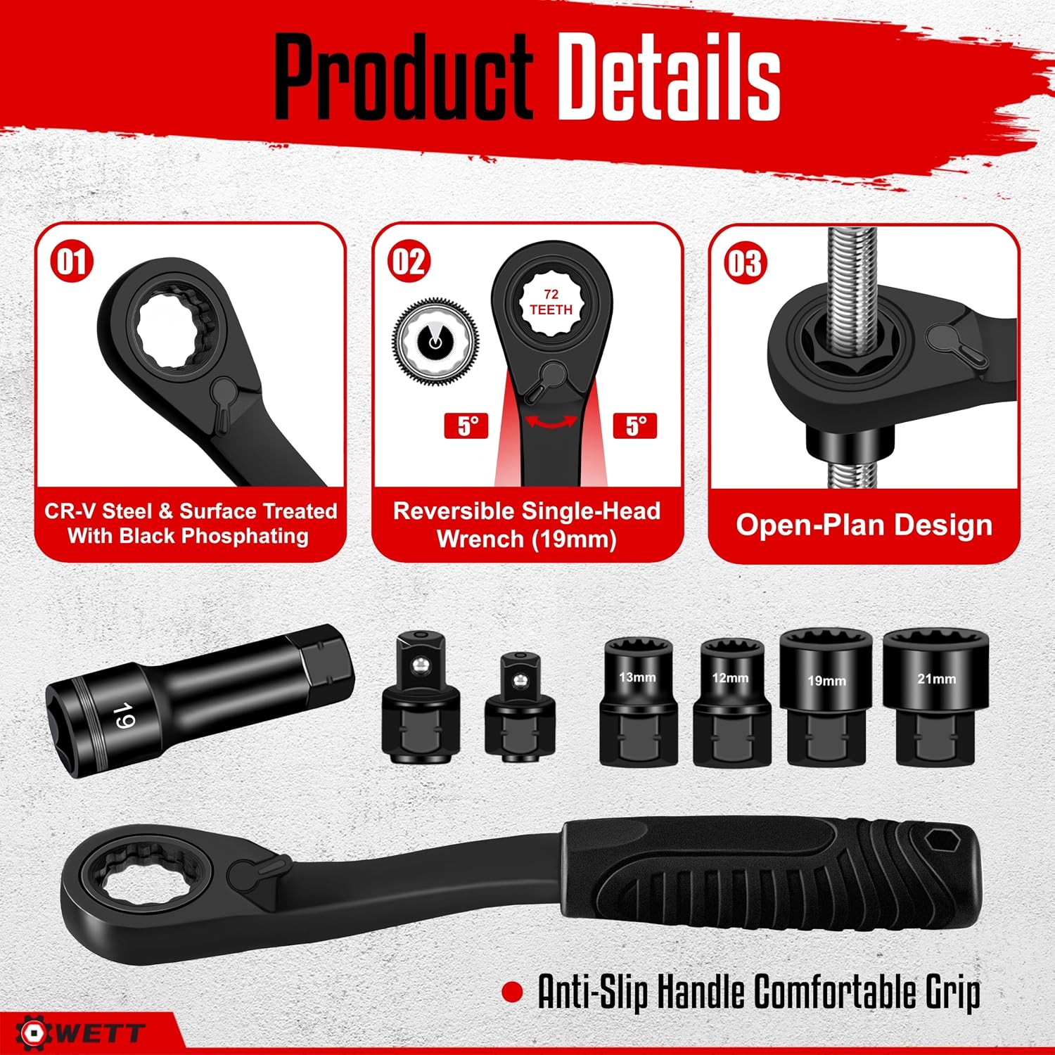 WETT 3/8-Inch Pass Through Socket Set, 28Pcs Metric Go Through Reversing Ratchet Socket Wrench Kit, Sockets, Bits, Adapters, Extension bar
