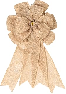 1 Pcs Large Burlap Bow 14.9 x 9 inches, Farmhouse Burlap Fabric Bow for Wreath, Rustic Decorations for Home, Easter Bows for Wreaths