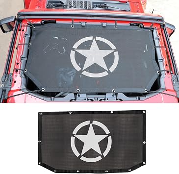 Sunshade Top Cover for Jeep Wrangler 2018-2023 JL JLU 2 Door and 4 Door Front, Bikini Top Mesh Sun Shade Net, UV Protection Star