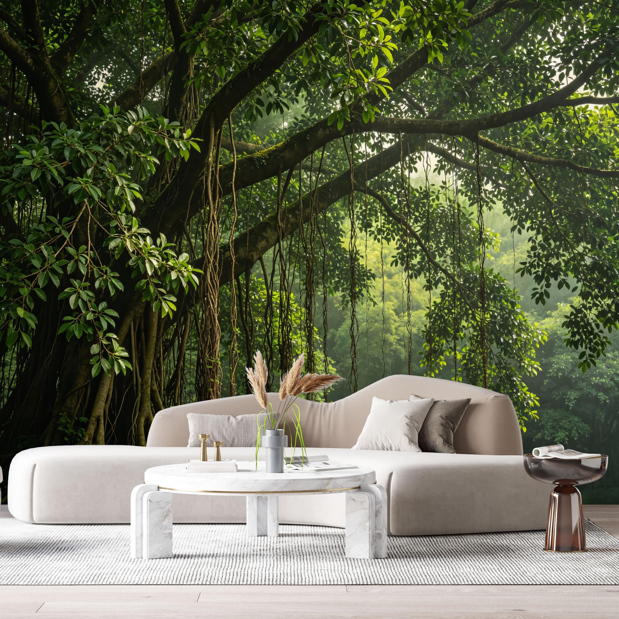 Custom Size Wall Murals Tropical Jungle Forest Tree Roots Lush Green Canopy Botanical Nature SelfAdhesive Wall Fabric Removable Large Wallpaper for Photo Living Room