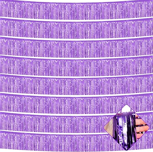 Miniatura 68 de Paquete de 10 guirnaldas de flecos de papel de aluminio rosa de 10 pies con serpentinas metálicas de oropel para colgar en la pared, telón de fondo