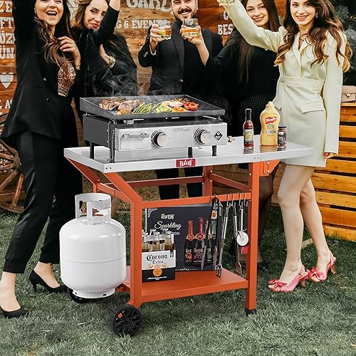 Miniatura 2 de Carrito de parrilla móvil con mesa auxiliar plegable, soporte para horno de pizza como carrito de mesa de preparación de alimentos para barbacoa con