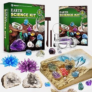 Japace Earth Science Kits for Kids Age 3-14 | Geodes Rocks Collection | Gemstone Digging up 12 Special Birthstones | Crystal Growing Experiments | STEM Educational Toys for Boys & Girls