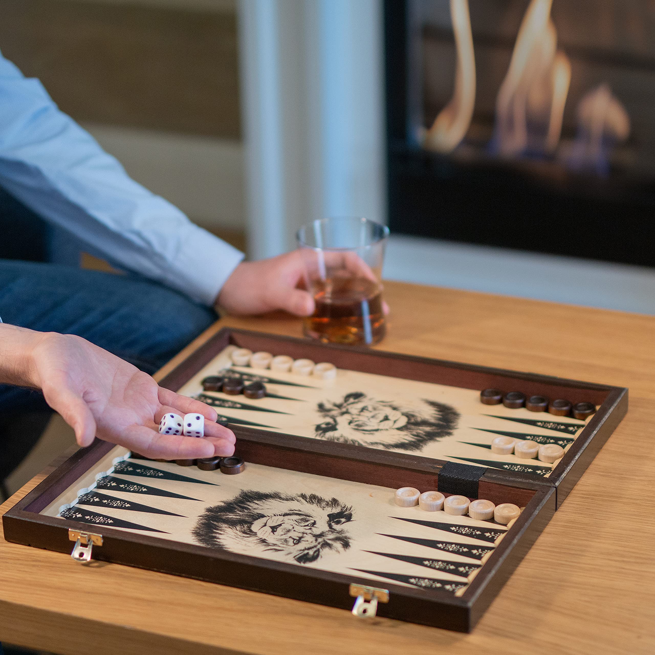 Master of Chess Houten Toernooischaakbord 40 cm - 3 in 1 Handgemaakte Grote Backgammon, Dammen, Draagbare Schaakbord - Vouwbare Schaakset voor Kinderen en Volwassenen