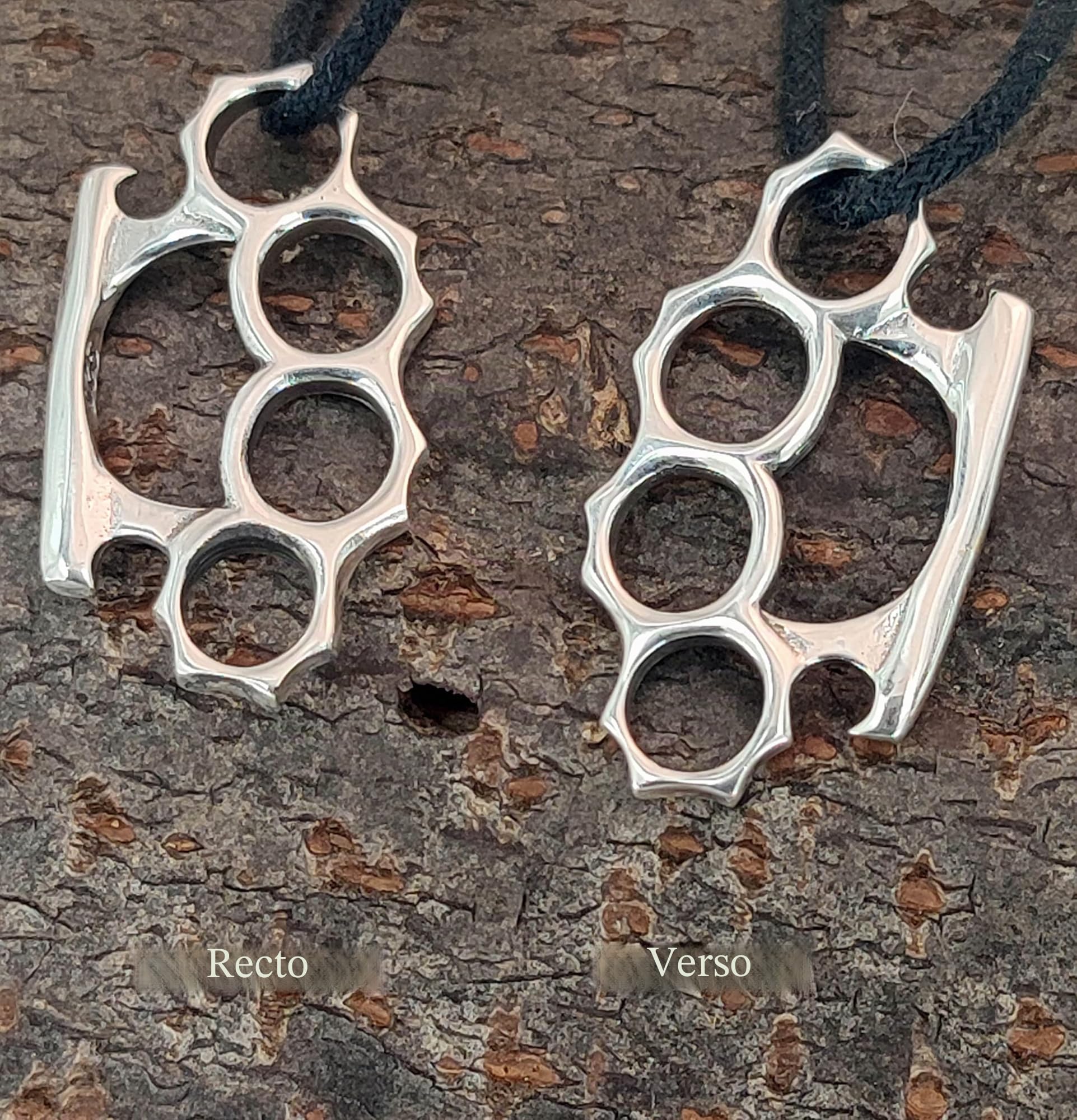 Kiss of Leather Pendentif Poing américain en Argent Sterling 925 avec Cordon en Coton