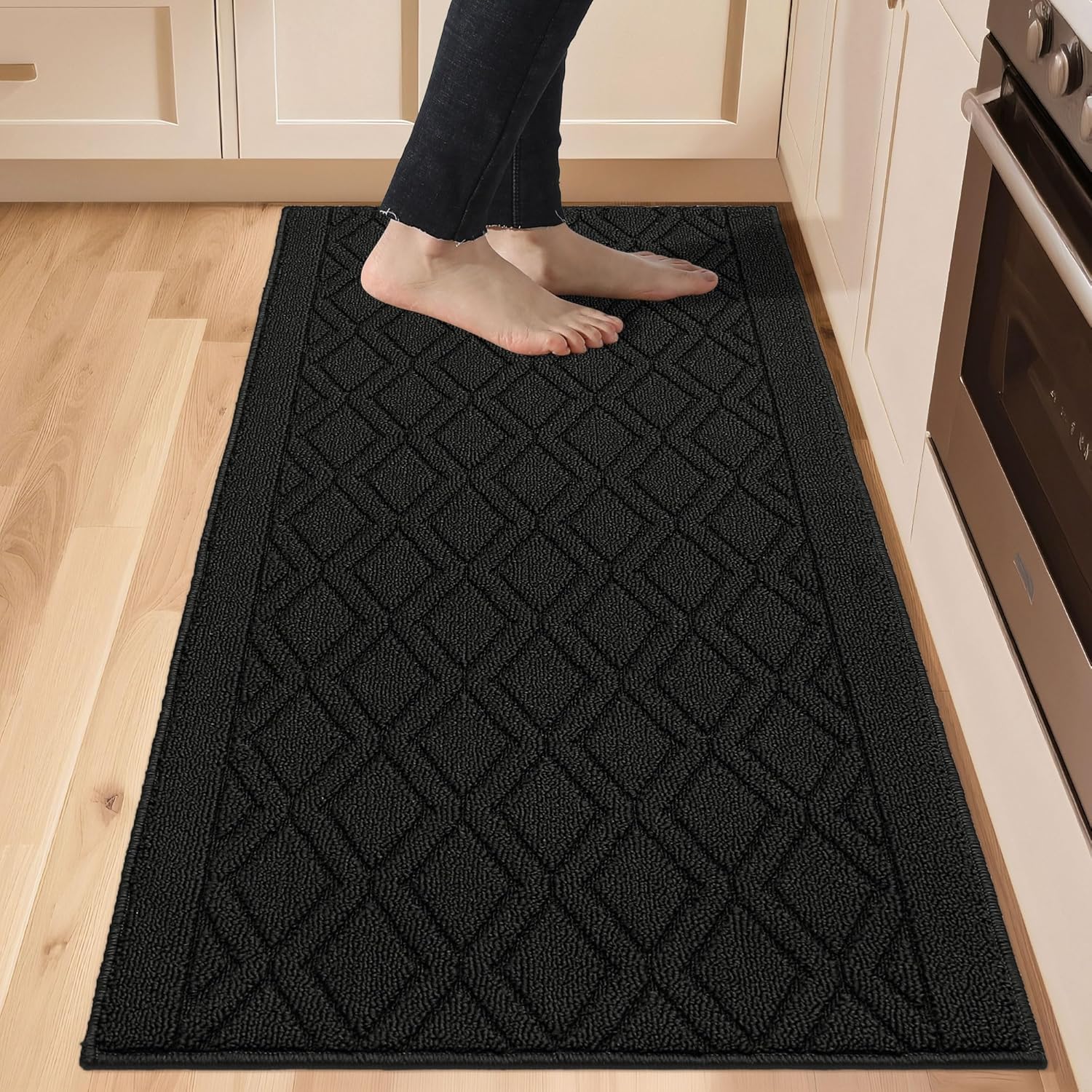 COSY HOMEER-Kitchen-Rugs-Non-Slip-Washable 24"x60" Absorbent Kitchen Runner Rugs Polypropylene Kitchen Mats for Floor,Sink Mat,Hallway,Laundry,Black 24" x 60" Black