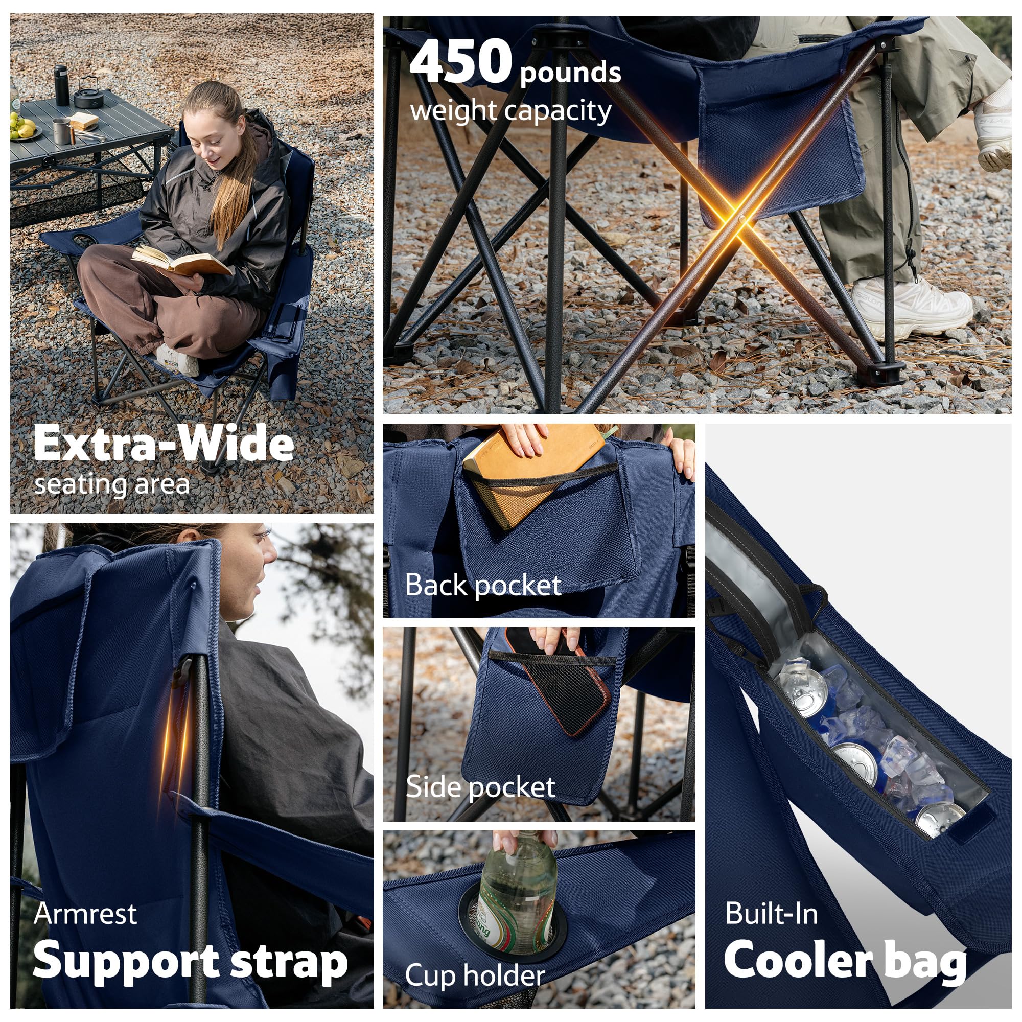 Naturehike Krzesło kempingowe, 2 sztuki, przenośne składane krzesło, 200 kg, fotel kempingowy, składane krzesło, wyściełane z uchwytem na kubek, krzesło wędkarskie, na piknik, do ogrodu, na zewnątrz