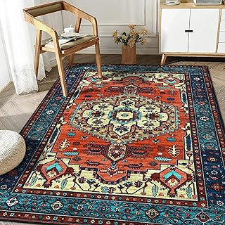 WONGS BEDDING Boho Teppich Wohnzimmer Schlafzimmer Kurzflor Teppiche Waschbar Weich rutschfest Vintage Design