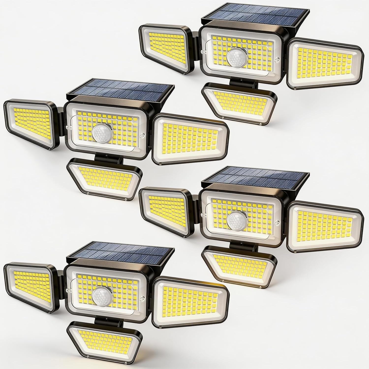 Solar Lights Outdoor, 3000LM Solar Powered Motion Sensor Light, IP65 Waterproof Security Flood Light with 3 Modes, 16-26FT Detection, 6.5-10FT Mounting Height for Wall, Garage, Yard (4 Pack)