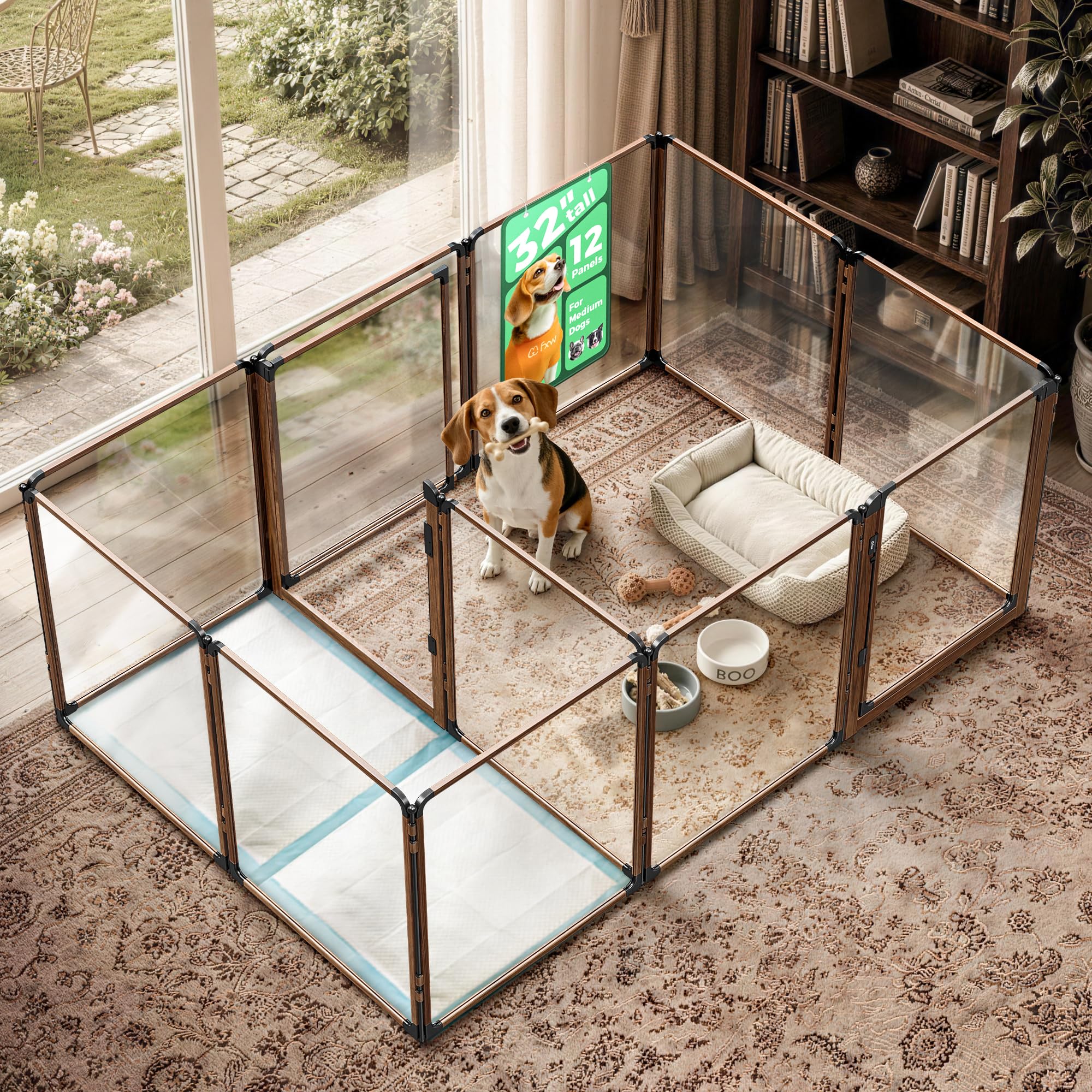 FXW AuraSpace Pro Clear Acrylic Indoor Dog Playpen, 32" H, 12 Panels