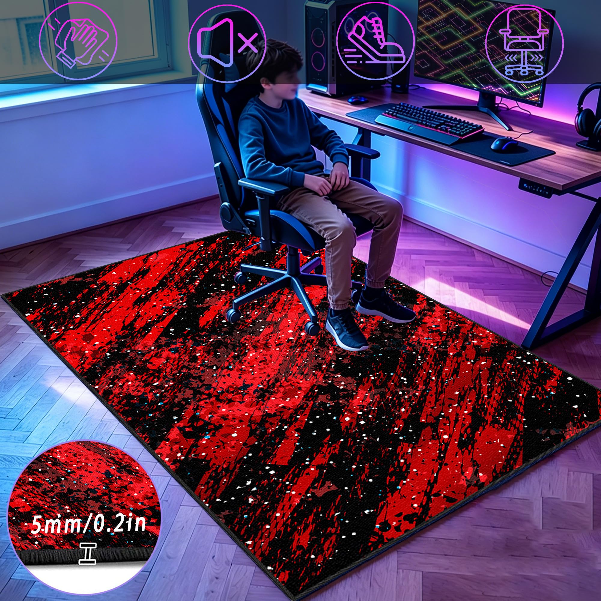Mata do zabawy do pokoju chłopięcego mata do zabawy 130 x 150 cm mata podłogowa do gier, mata podłogowa e-sportowa mata na krzesło do gier salon mata ochronna na podłogę do gier 3D do jadalni