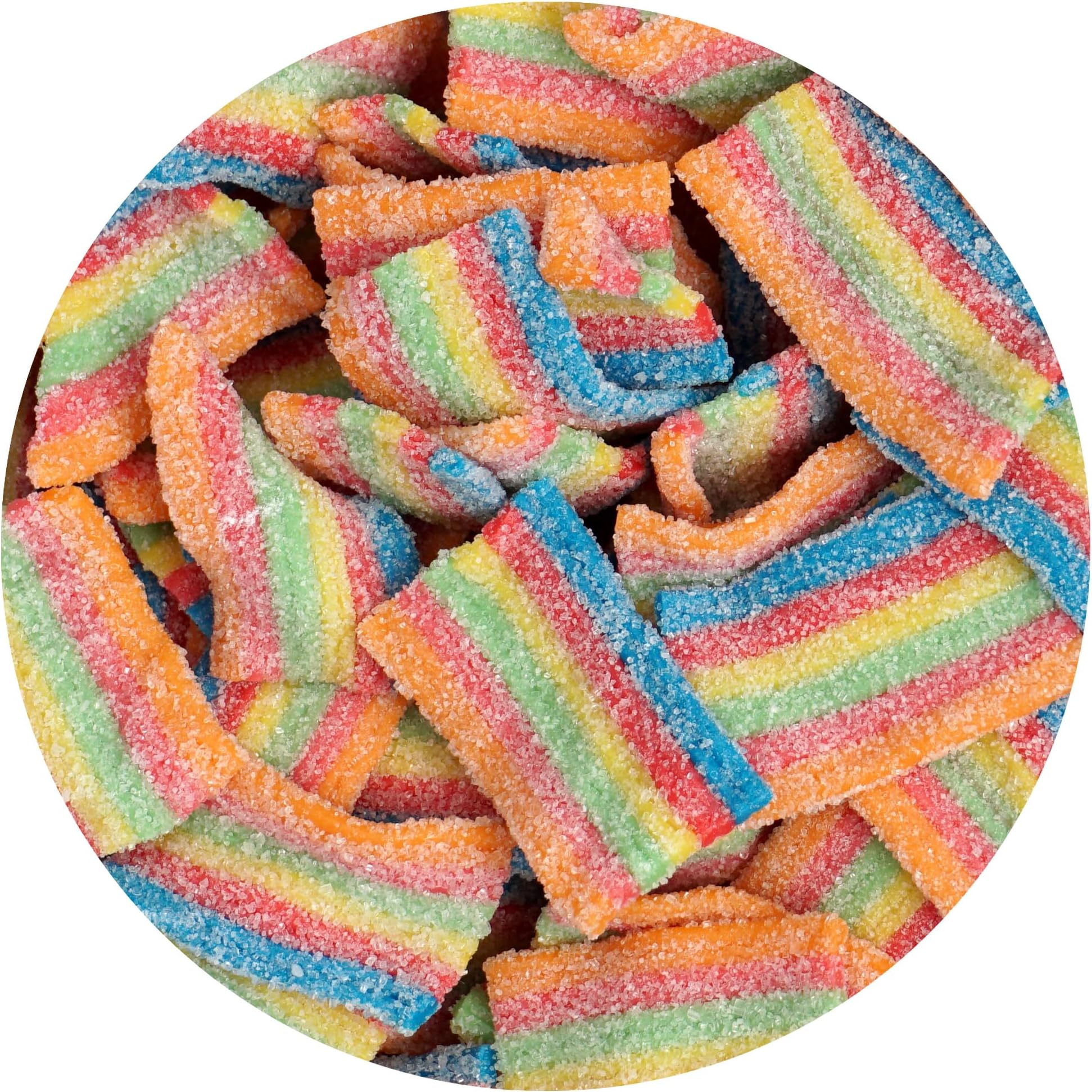 Sour Rainbow Belt Bites, Gummy Candy, The Hampton Popcorn & Candy Company, Rainbow Candy, 1 Pound, Gummy Belts (Rainbow)