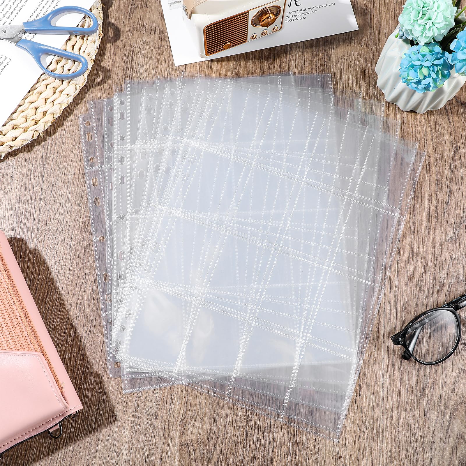 50 Stück Fotohüllen für 3-Ringbuch - für 800 Fotos, 2x2 Fotoschoner, transparente Kunststoff-Fotoalbum-Nachfüllseiten Fototaschen, Postkartenhüllen, säurefrei