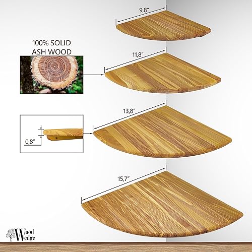 Miniatura 7 de Wood Wedge Estante esquinero flotante rústico, organizador de almacenamiento para accesorios de TV, altavoz, caja de cable, para baño, cocina, sala