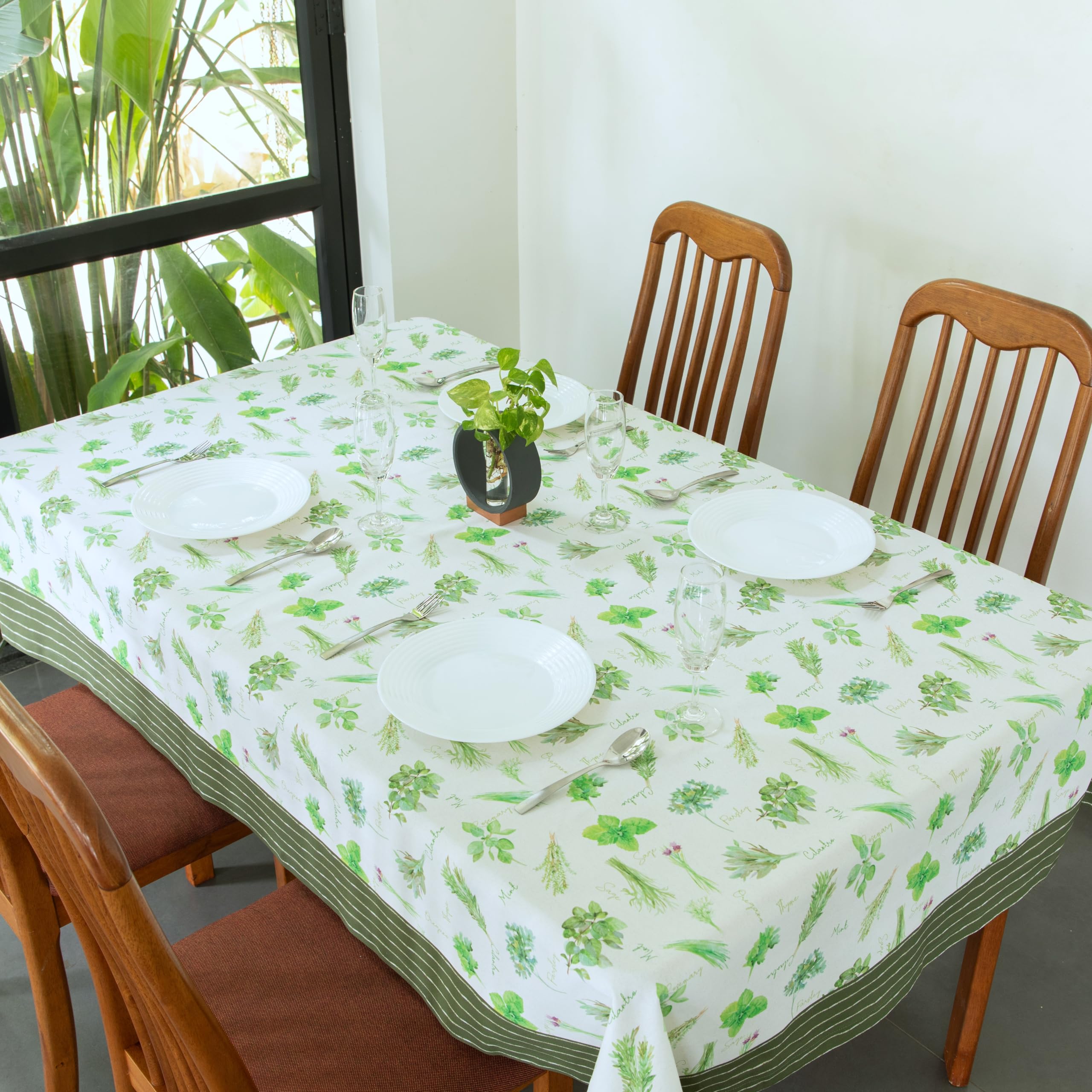 100% Cotton Tablecloth, Printed Rectangle & Square Table Cover for Kitchen Dining Linen I Parties, Thanksgiving, Christmas, Weddings, Restaurants | Herbs | 55"x 86"