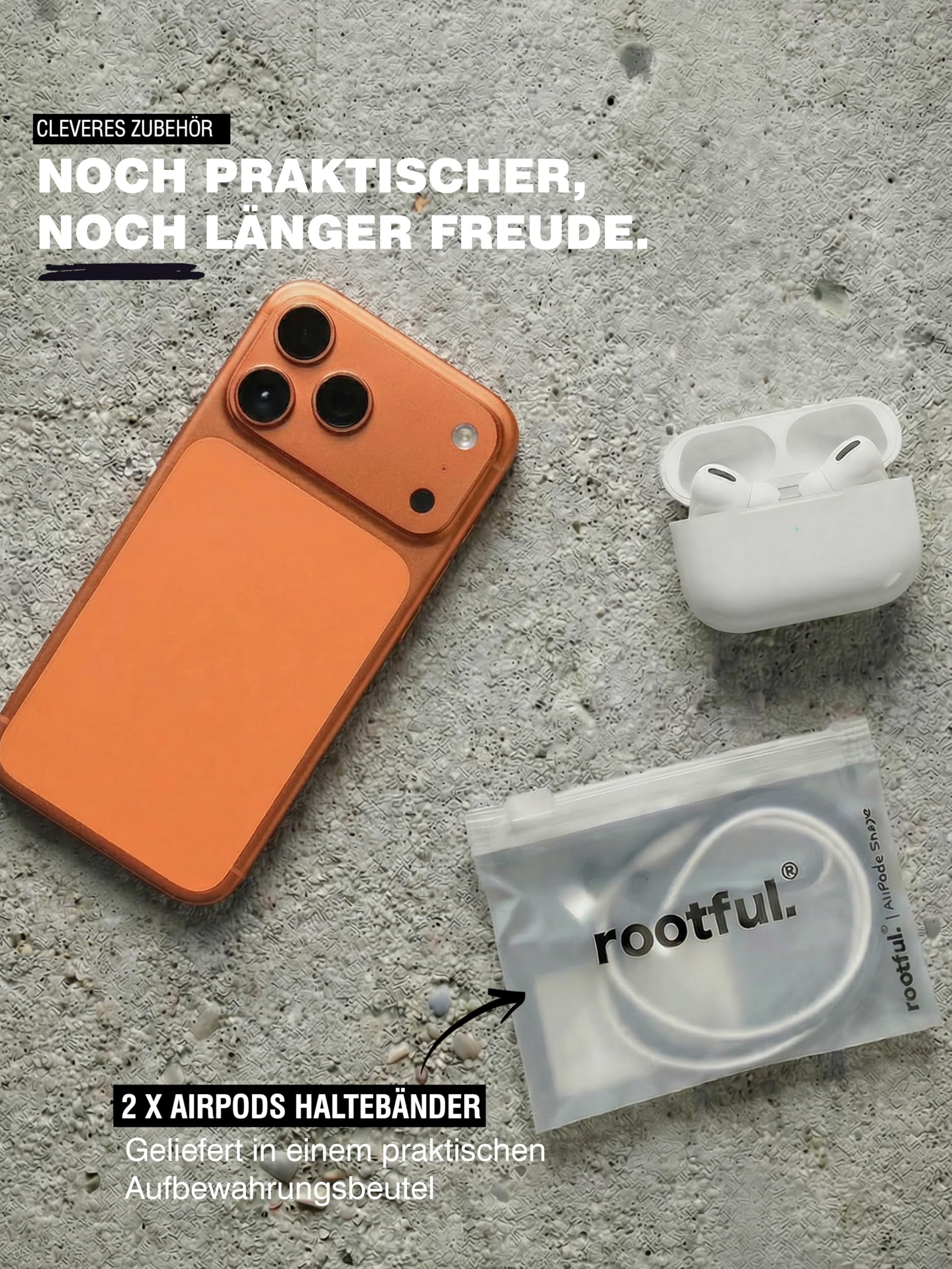 rootful.® 2-częściowy zestaw magnetycznych silikonowych pasków, kompatybilnych z Apple AirPods (1–4) i AirPods Pro (1–2) – niezawodne akcesorium do sportu i podróży