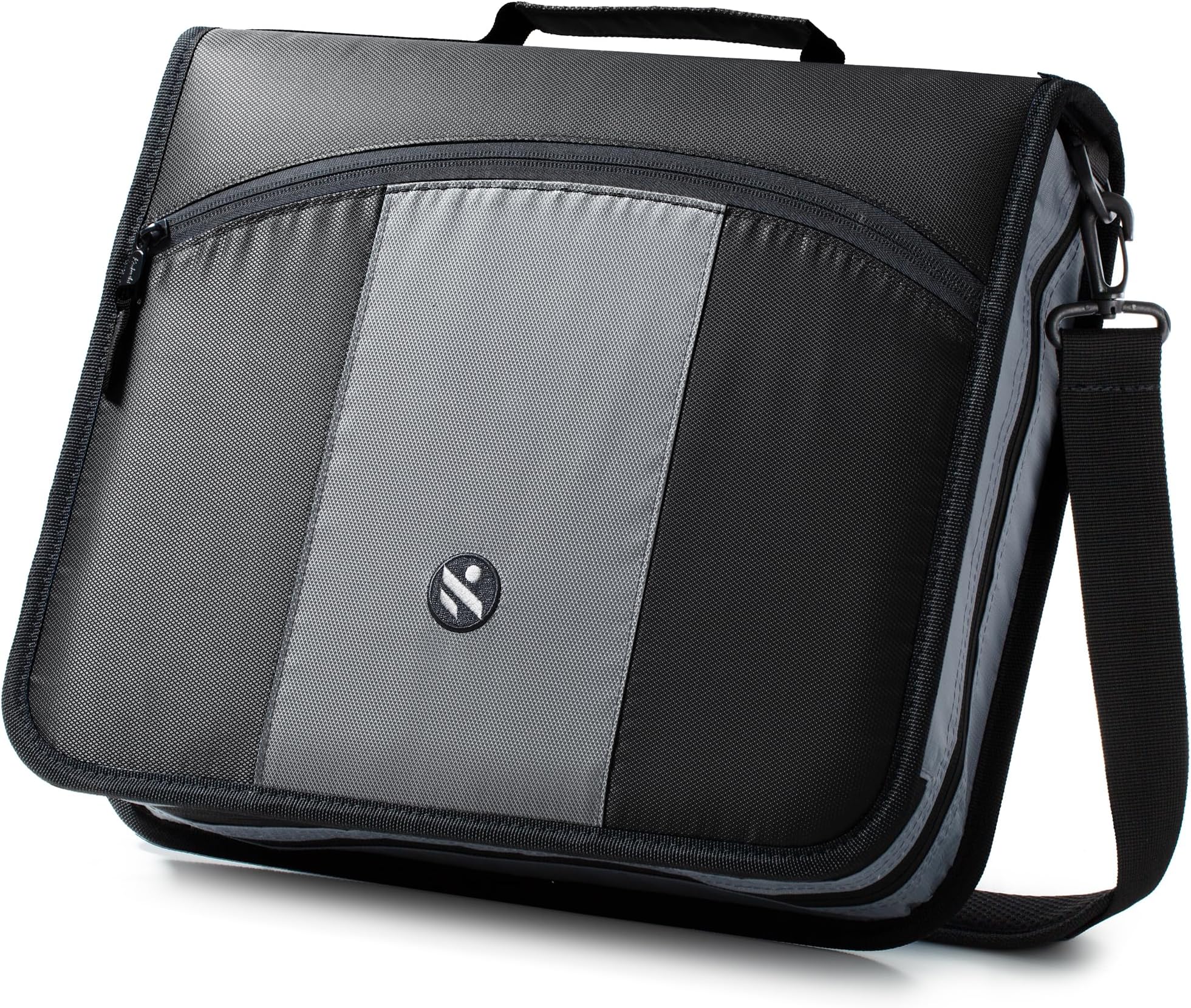 Round Ring 3-Inch Zipper Binder, Designed with Expanding Files and Handle, Shoulder Strap Included, Black