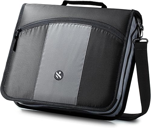 Carpeta con cremallera de anillos redondos de 3 pulgadas, diseñada con archivos y asas expandibles, correa para el hombro incluida, color negro