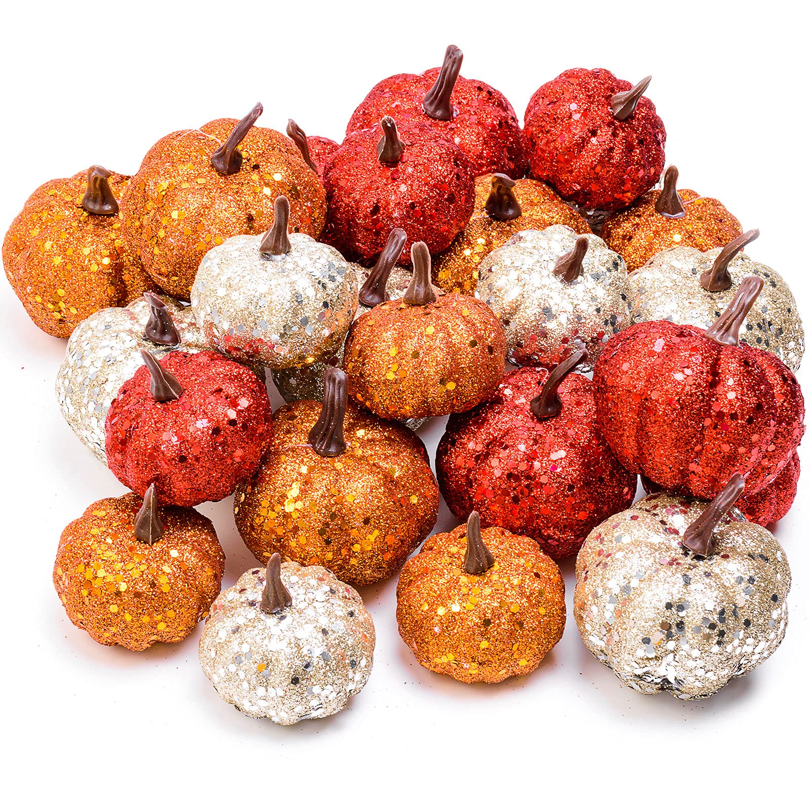 HTZNHXT 24Pcs Halloween Fake Pumpkins, 12 Colors Assorted Artificial Pumpkins Halloween Decor for Fall, Thanksgiving Party Table Decor (2 Sizes)