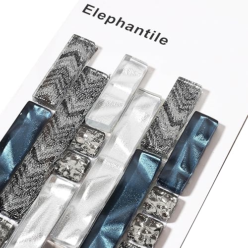 Miniatura 7 de Elephantile Azulejos de pared lineales de vidrio, azulejos de mosaico blanco y verde azulado para cocina, baño, protector contra salpicaduras juego
