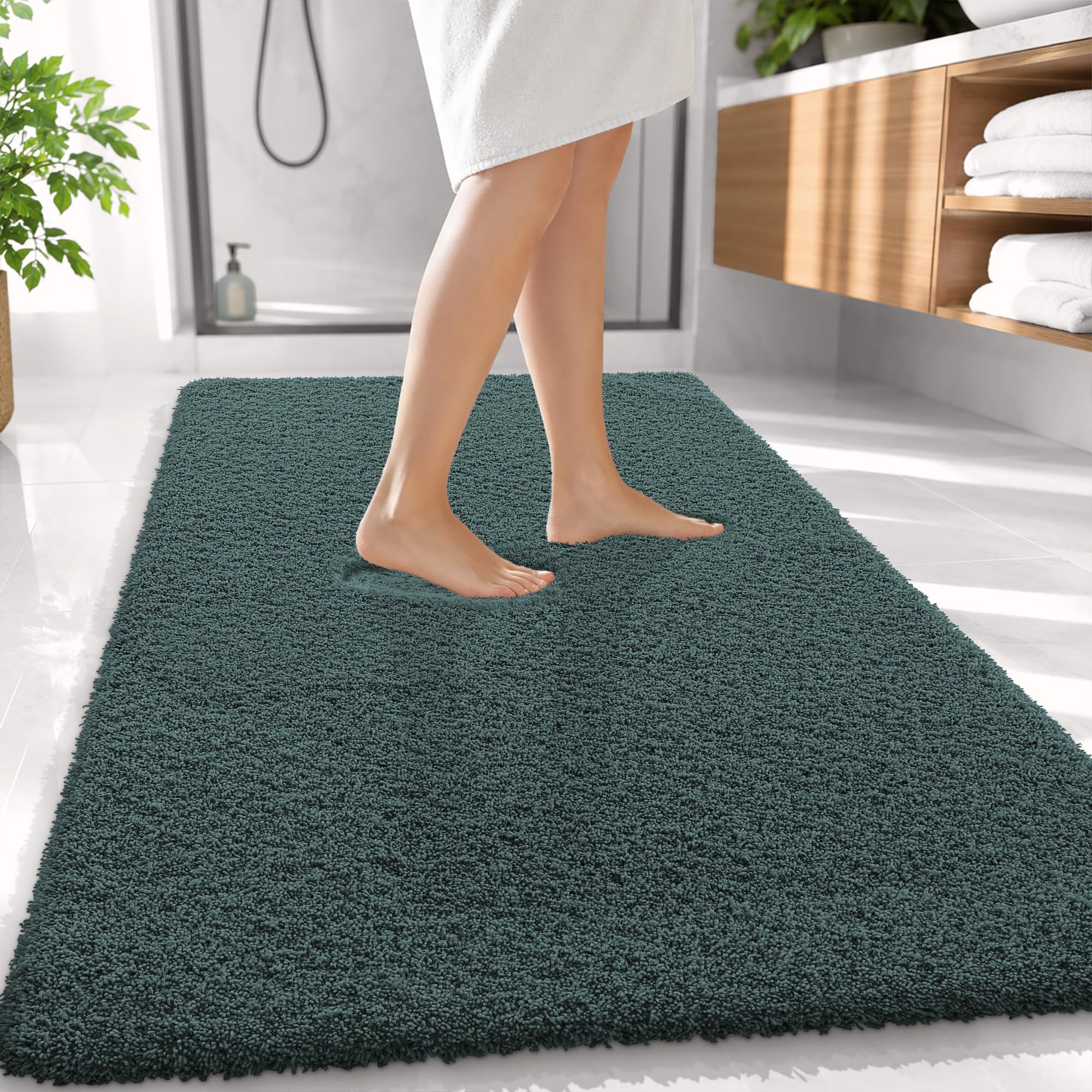 OLANLY Microfiber Large Bathroom Rugs 59x35, Soft Bath Mat, Blackish Green