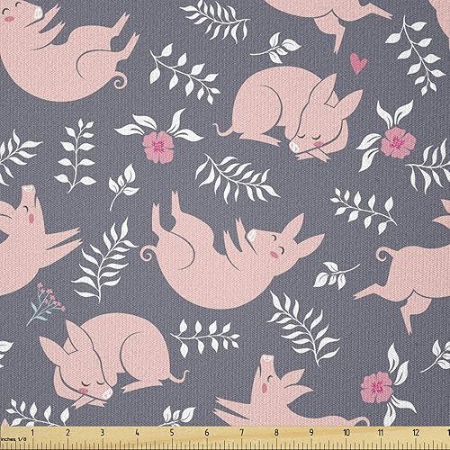 Miniatura 656 de Lunarable - Tela para amantes de perros de The Yard, patrón divertido de animales de dibujos animados en posiciones caprichosas estirando y Beige y