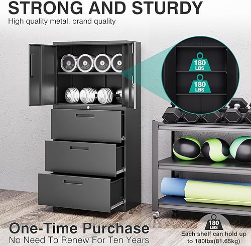 Miniatura 59 de SISESOL Armario de almacenamiento con puertas y estantes de vidrio, armario de despensa de cocina independiente para el hogar, oficina, baño Negro