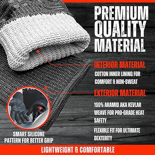 Miniatura 23 de GRILL HEAT AID Guantes de parrilla para barbacoa a prueba de calor para asar – Guantes ignífugos de 1472 °F resistentes al calor para barbacoa