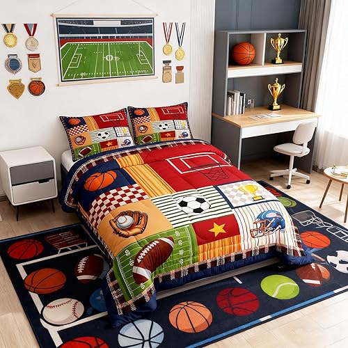 Miniatura 123 de Castle Fairy Juego de ropa de cama de béisbol, tamaño matrimonial, juego de edredón de 3 piezas para niños, niños, adolescentes, decoración